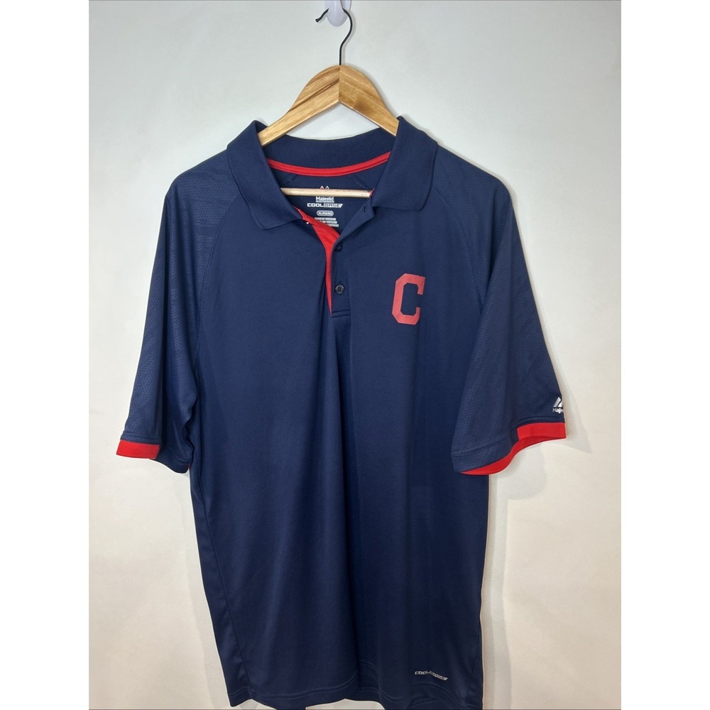 Cleveland Guardians Polo Shirt Men CL Majestic Cool Base Blue Baseball